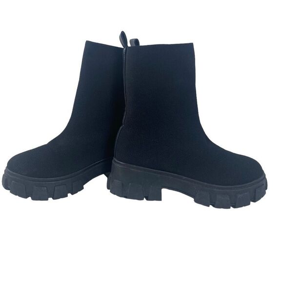 Wild Diva 6 black booties with stretchy mesh sock combat style lug soles - Picture 5 of 7